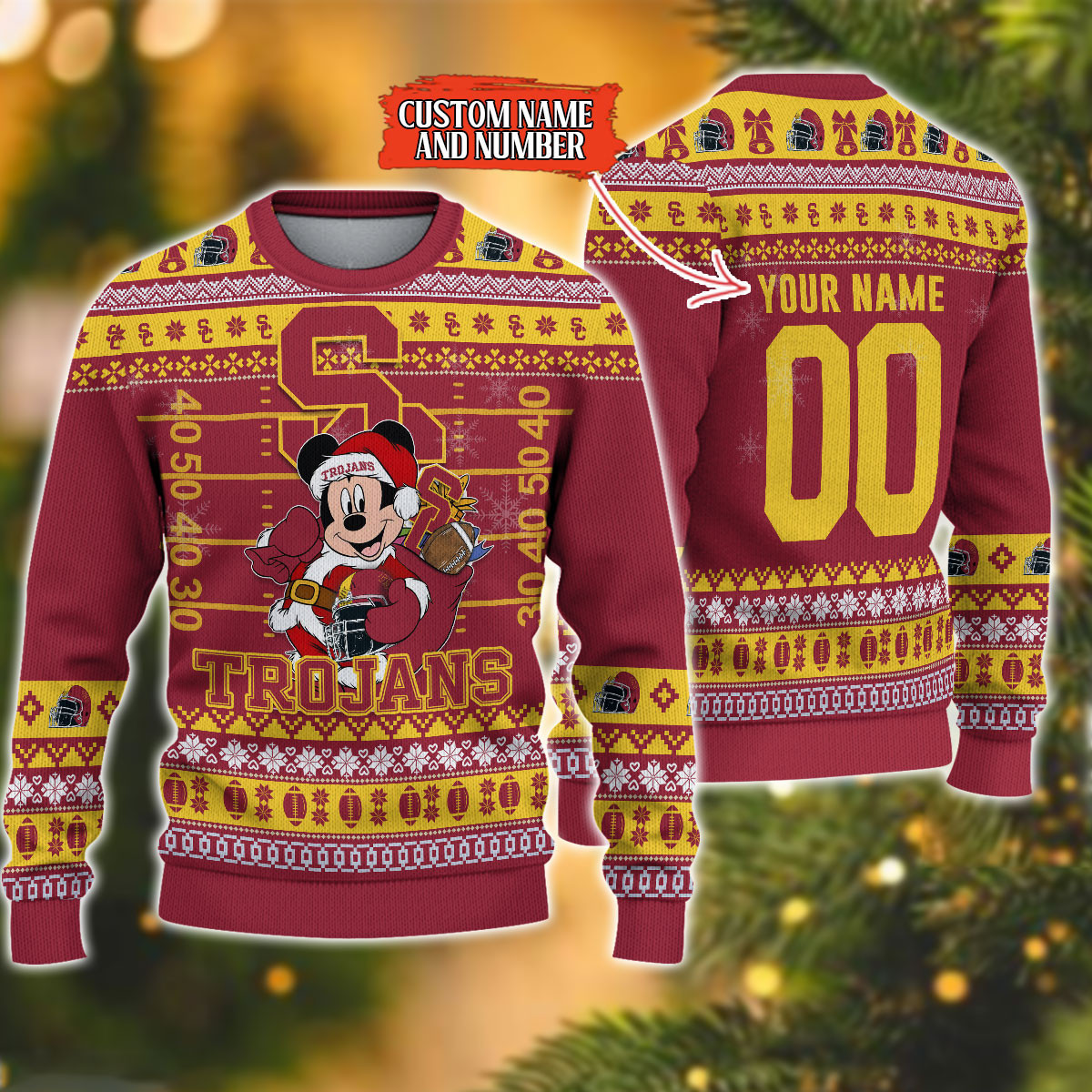 Personalized USC Trojans Mickey Ugly Christmas Sweater,