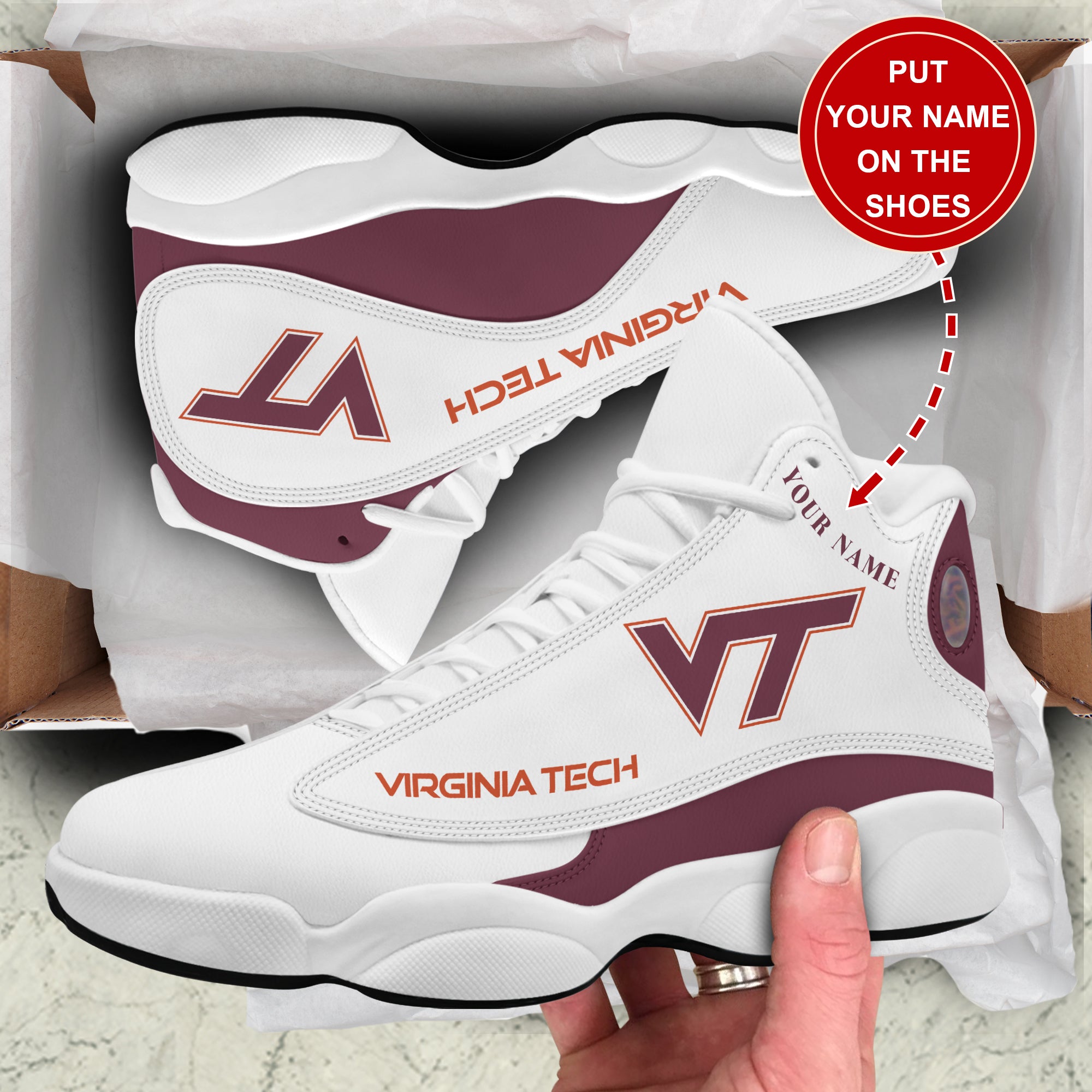 Personalized Virginia Tech Hokies JD13 Sneakers Shoes for Men & Women | Custom Fan Gift