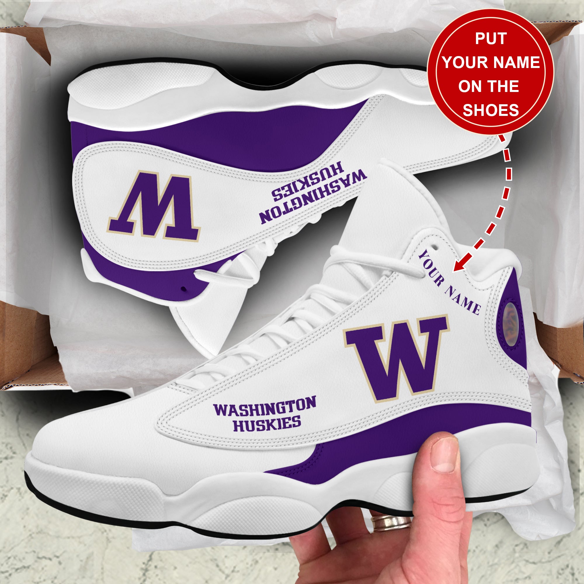 Personalized Washington Huskies JD13 Sneakers Shoes for Men & Women | Custom Fan Gift