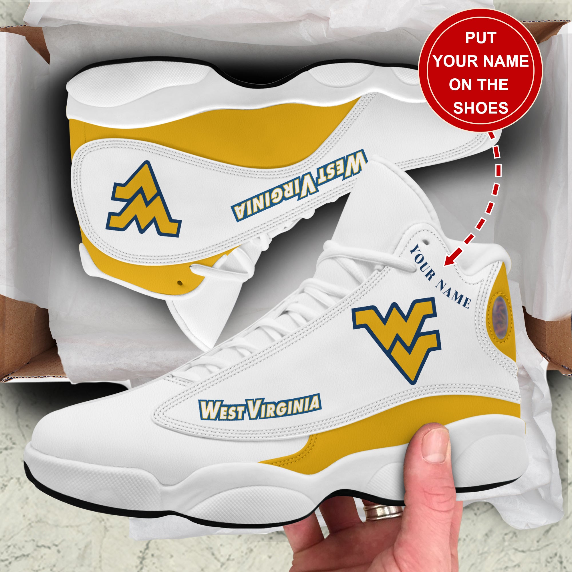 Personalized West Virginia Mountaineers JD13 Sneakers Shoes for Men & Women | Custom Fan Gift