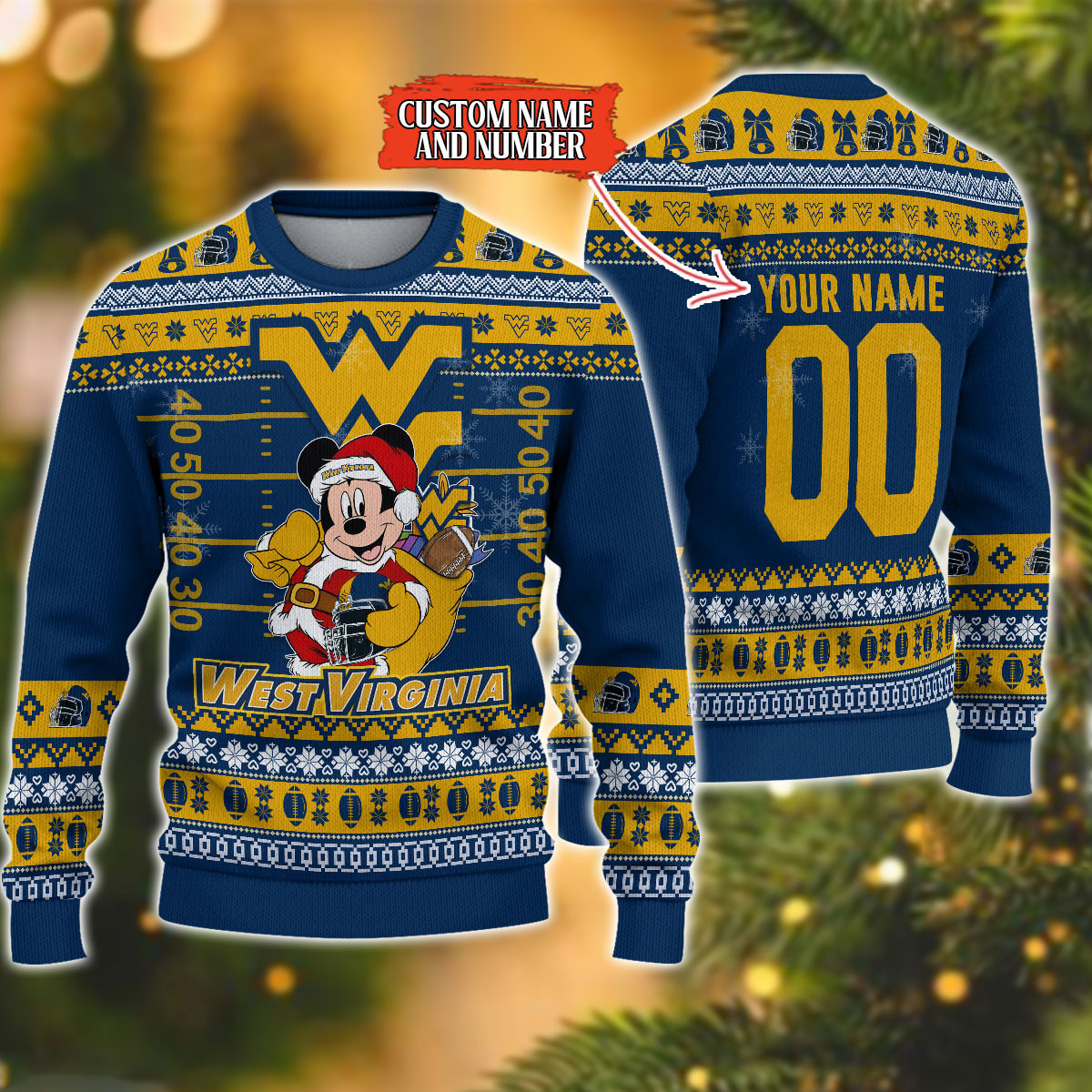 Personalized West Virginia Mountaineers Mickey Ugly Christmas Sweater,