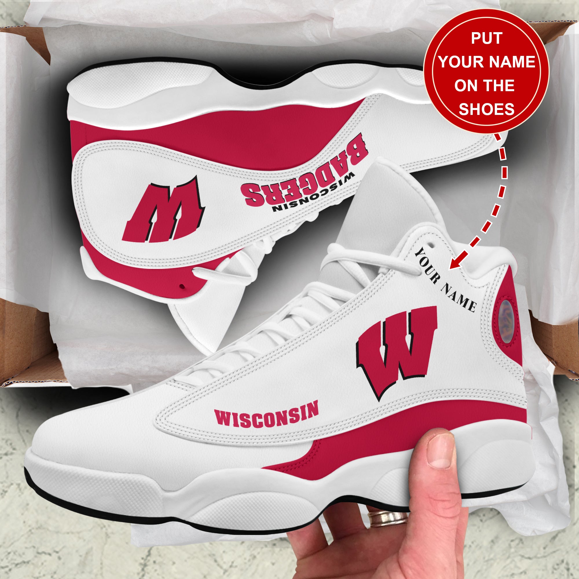 Personalized Wisconsin Badgers JD13 Sneakers Shoes for Men & Women | Custom Fan Gift