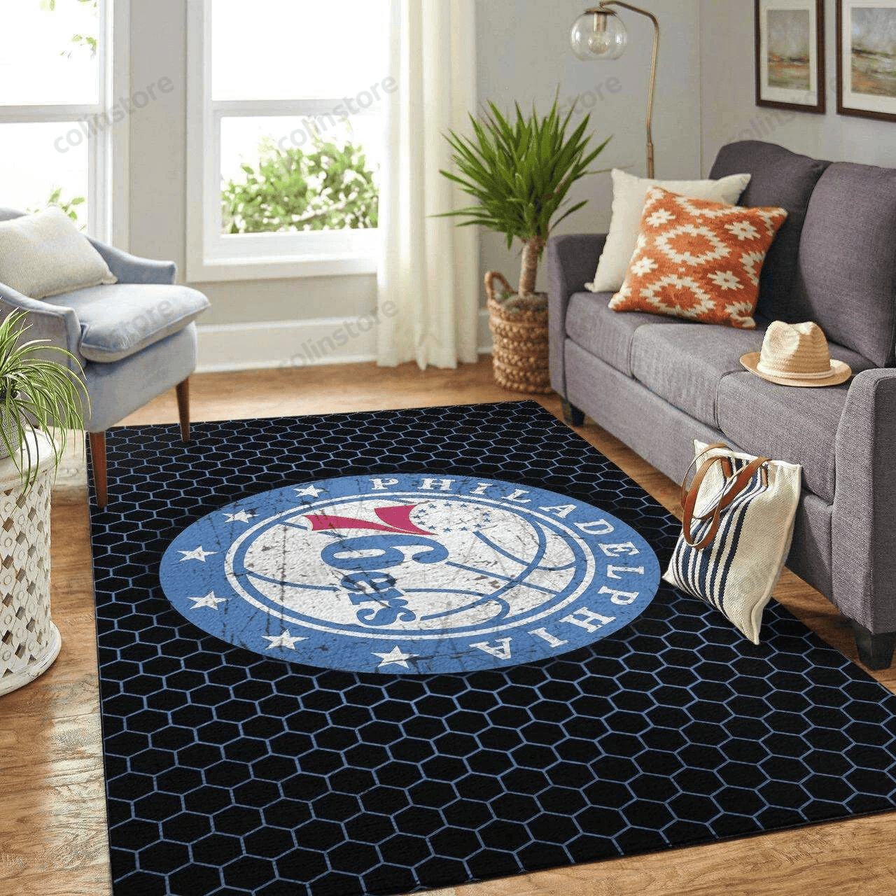 Philadelphia 76ers Basketball Team Logo Net 3D Rectangle Area Rug – Full Print Carpet For Living Room & Bedroom Home Decor