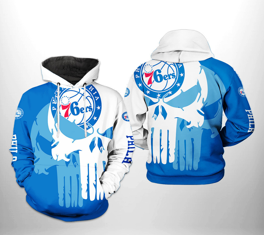 Philadelphia 76ers NBA Team Skull 3D All Over Print Hoodie & Zip Hoodie