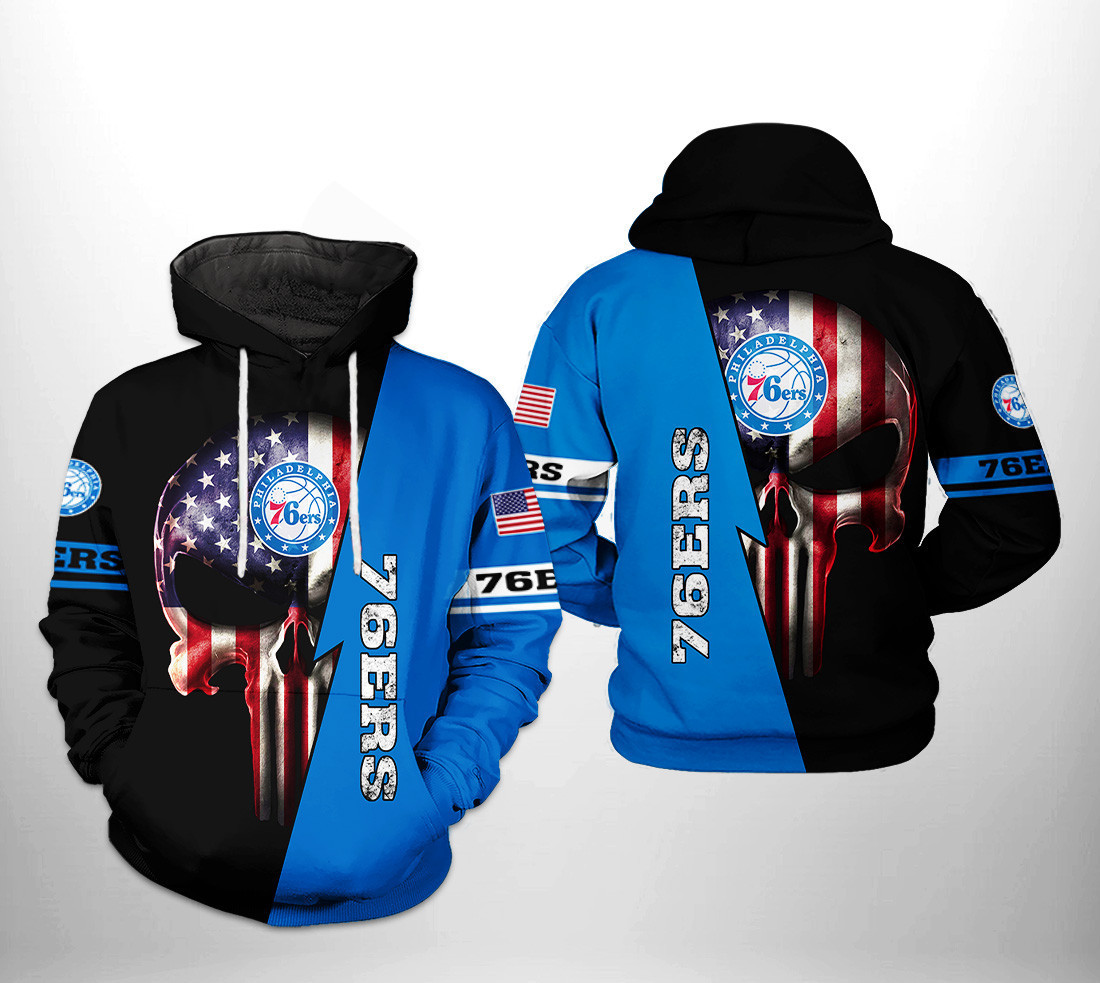 Philadelphia 76ers NBA US Flag Skull Team 3D All Over Print Hoodie & Zip Hoodie