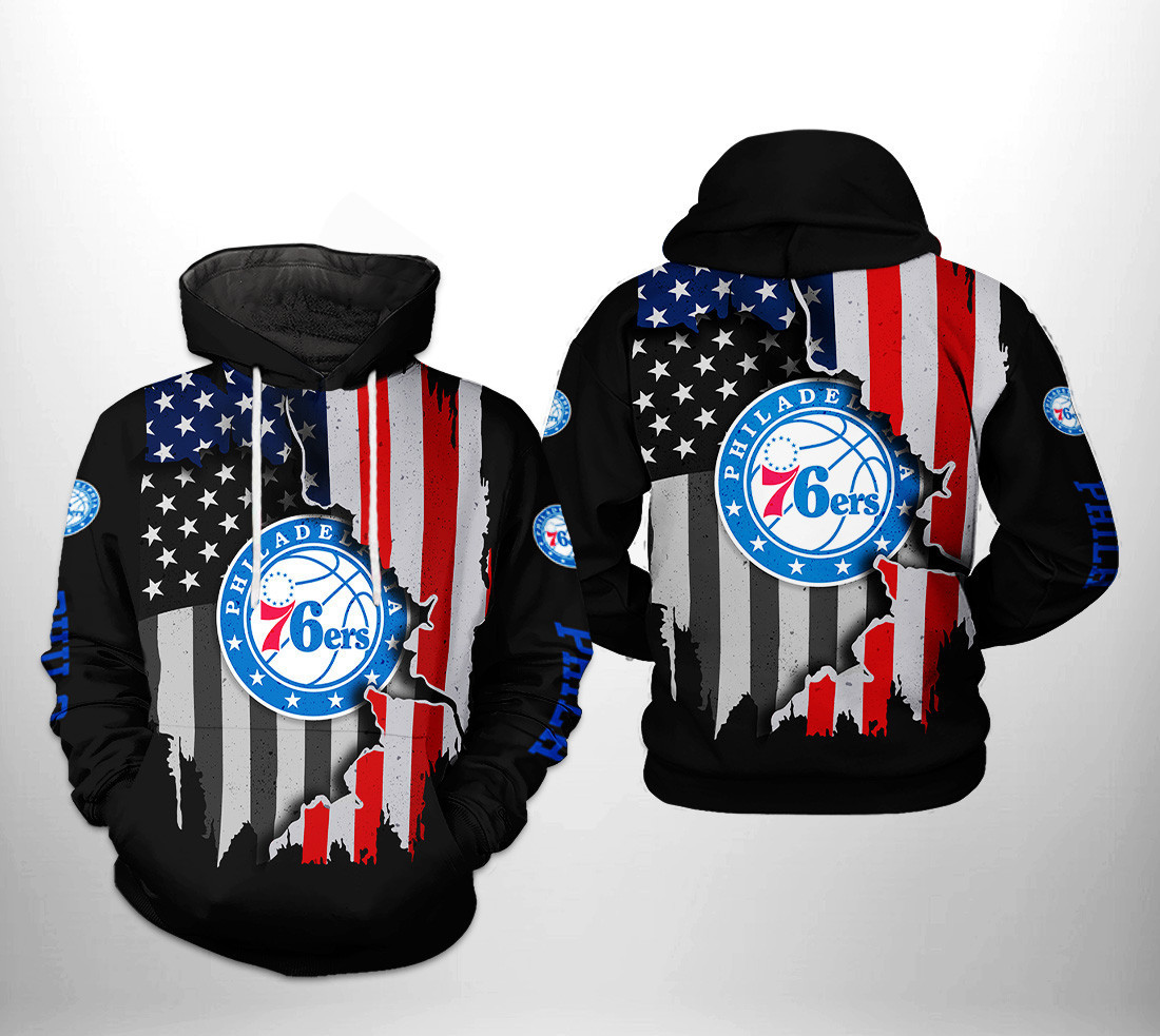 Philadelphia 76ers NBA US Flag Team 3D All Over Print Hoodie & Zip Hoodie