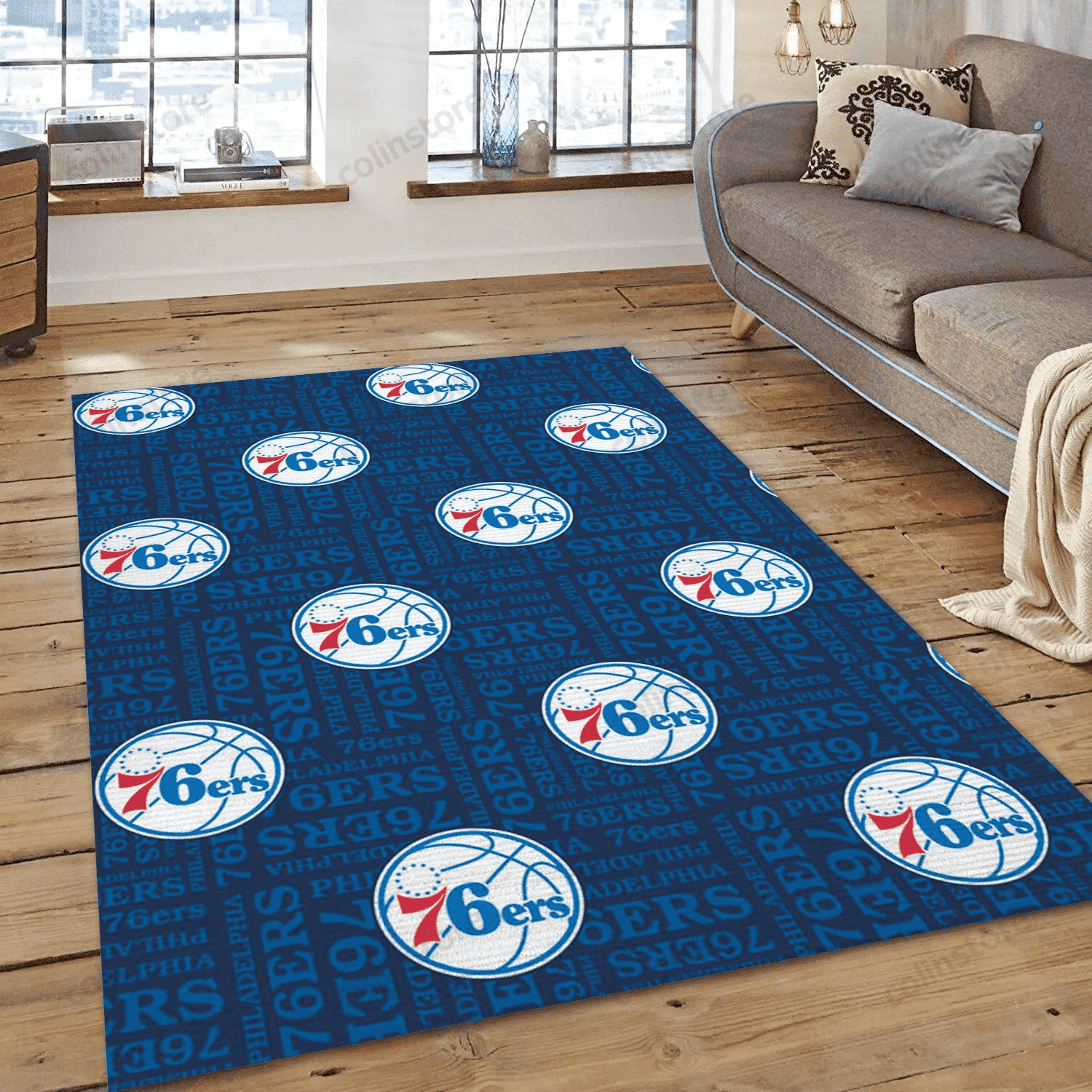 Philadelphia 76ers Patterns Team Logos Rectangle Area Rug – Full Print Carpet For Living Room & Bedroom Home Decor