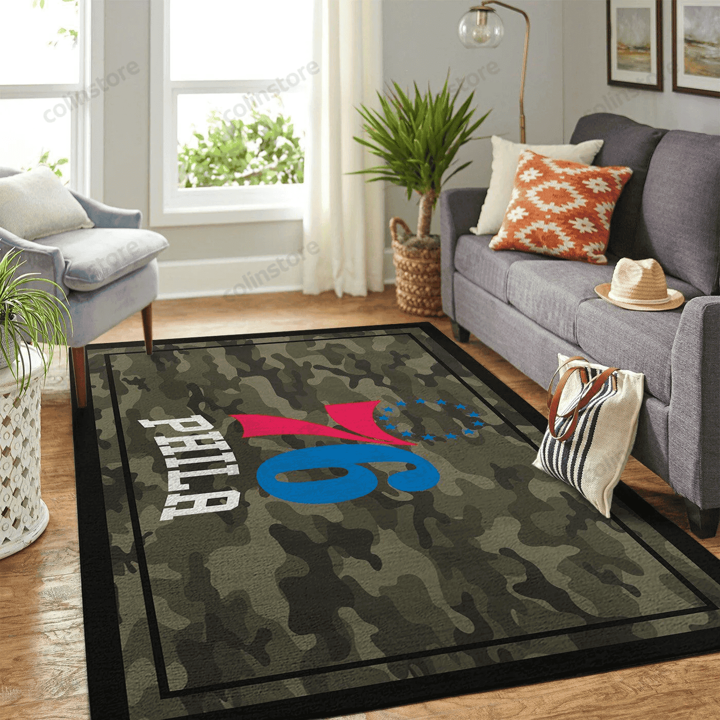 Philadelphia 76ers Team Logo Camouflage 3D Rectangle Area Rug – Full Print Carpet For Living Room & Bedroom Home Decor