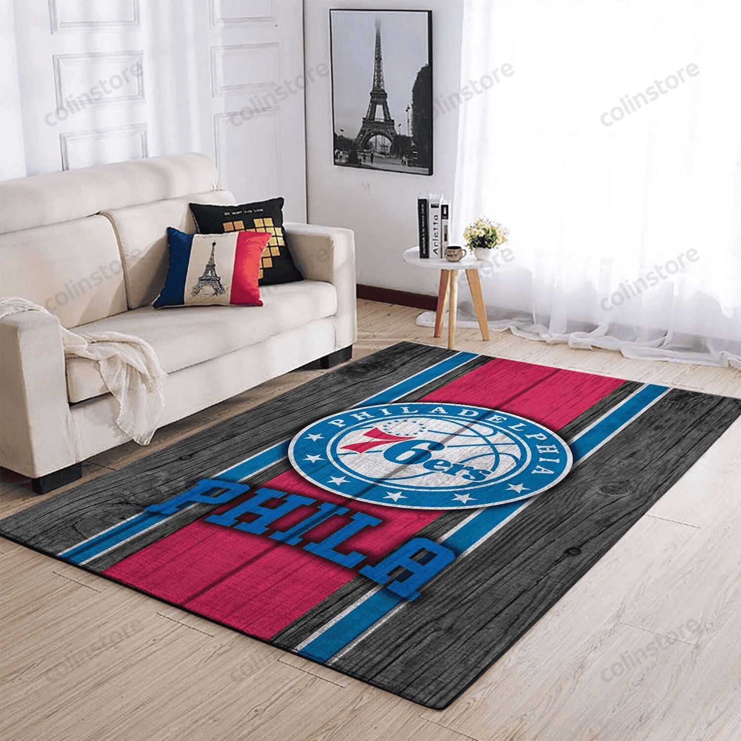 Philadelphia 76ers Team Logo Rectangle Area Rug – Full Print Carpet For Living Room & Bedroom Home Decor