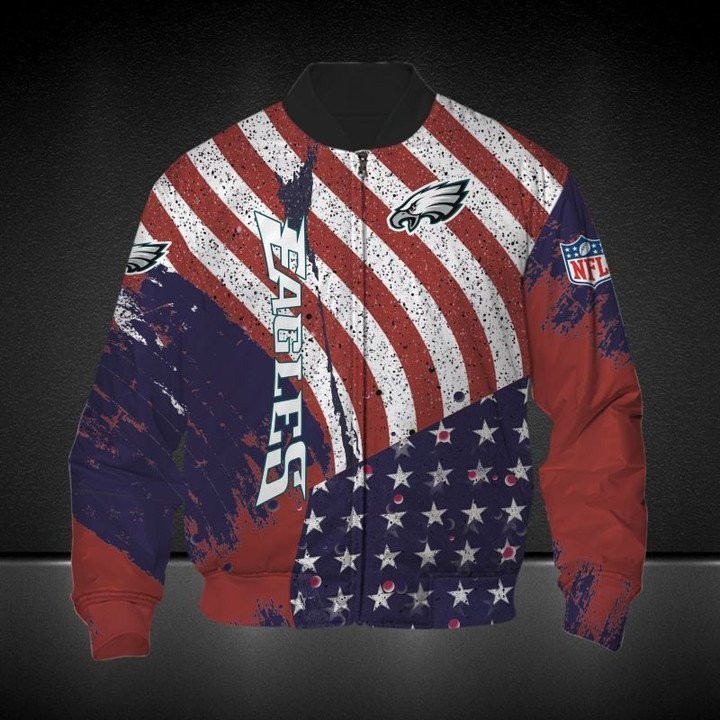 Philadelphia Eagles American Flag Bomber Jacket | NFL Team Jacket for Men & Women | Football Fan Gift