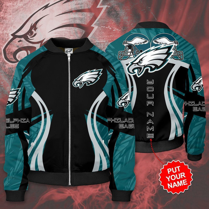 Philadelphia Eagles Personalized Black Green Bomber Jacket | NFL Team Jacket for Men & Women | Football Fan Gift