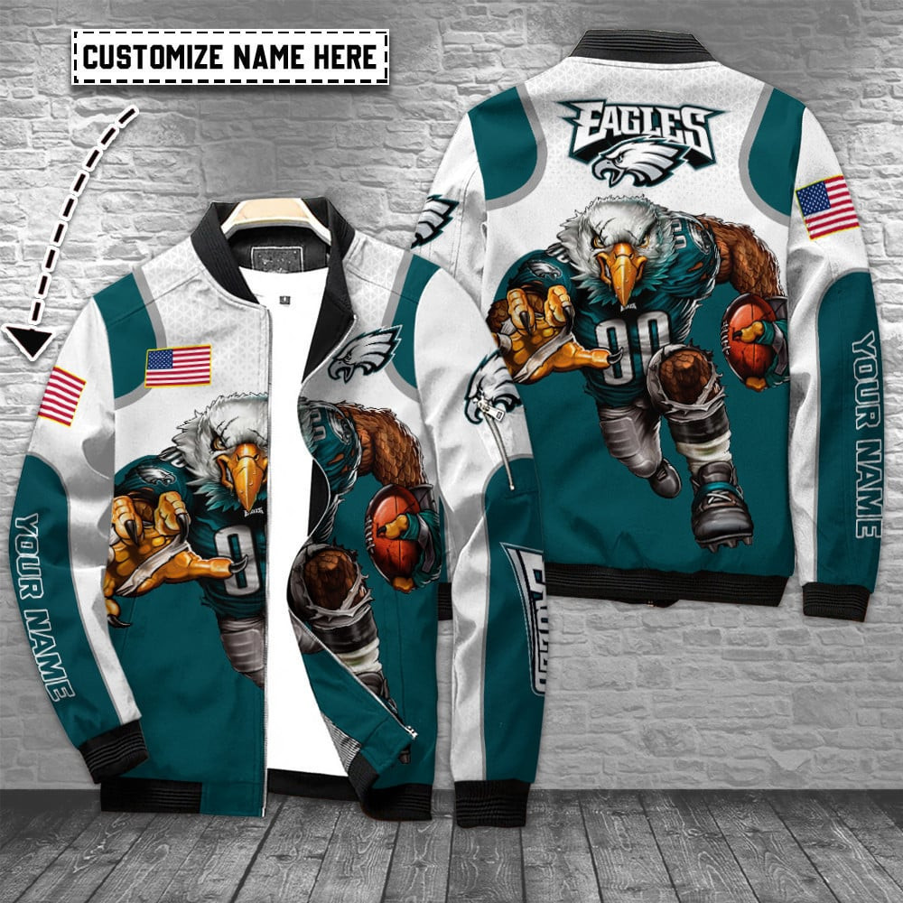 Philadelphia Eagles Personalized Bomber Jacket | NFL Team Jacket for Men & Women | Football Fan Gift
