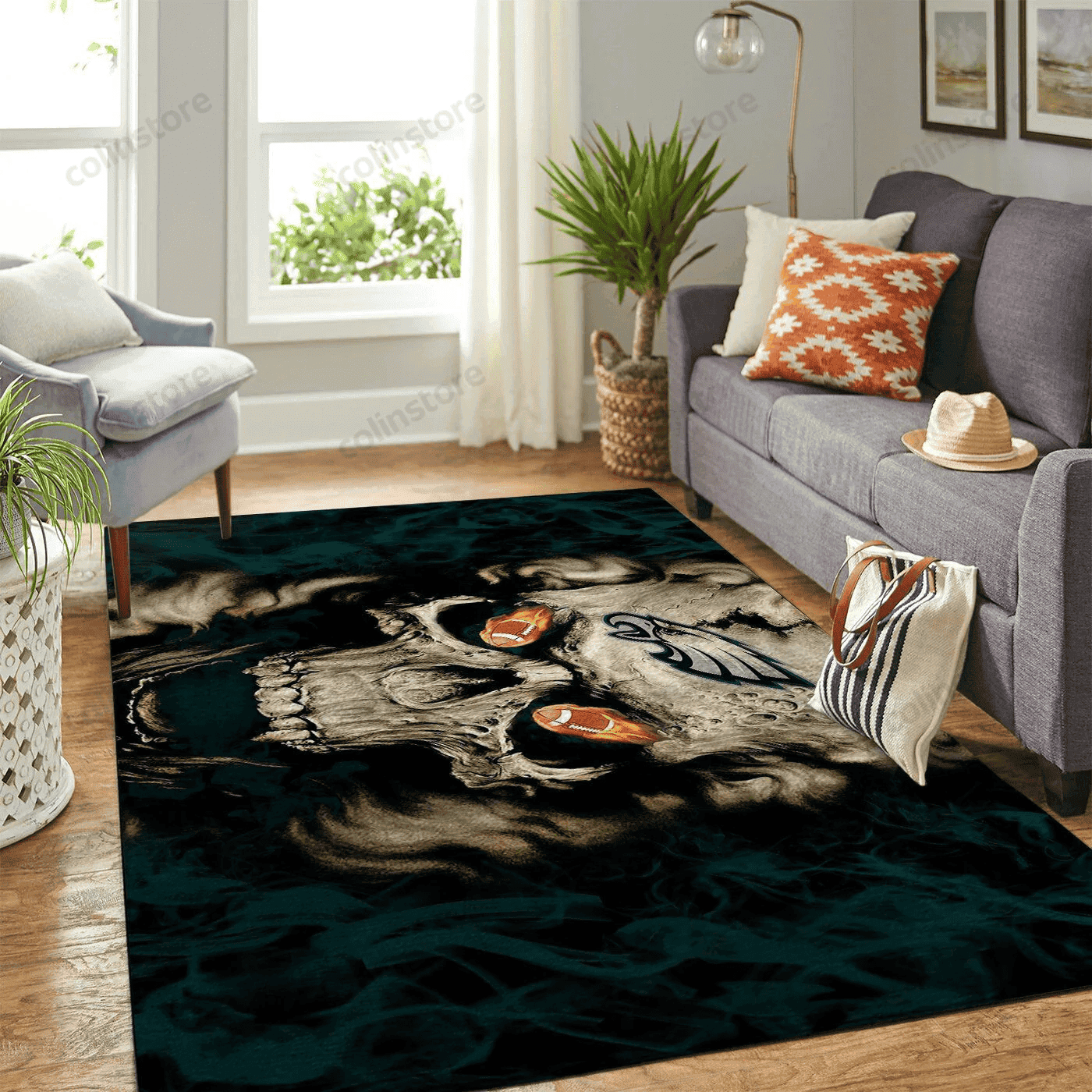 Philadelphia Eagles Skull Living Room Rectangle Area Rug – Full Print Carpet For Living Room & Bedroom Home Decor