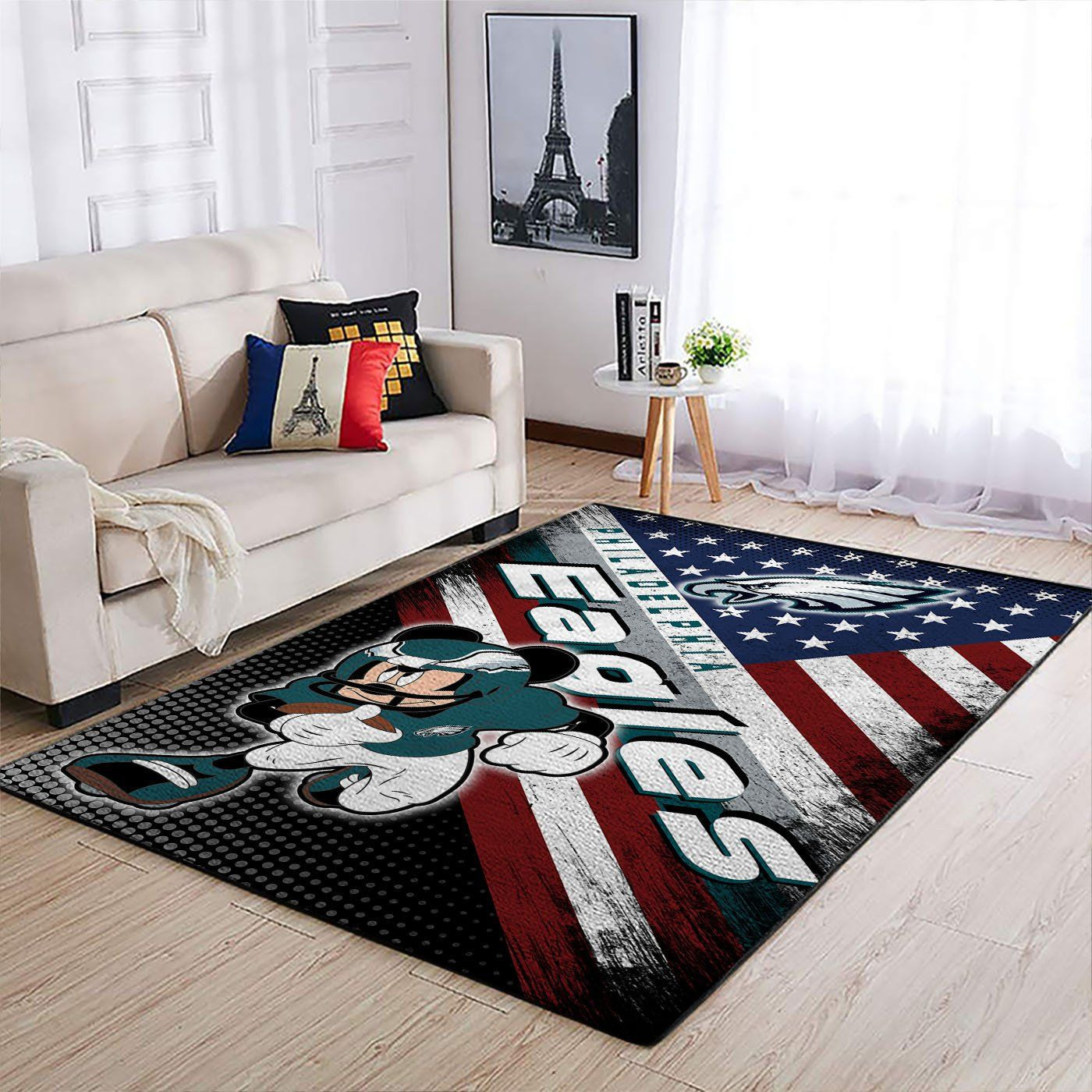 Philadelphia Eagles Team Logo Mickey Us Rectangle Area Rug – Full Print Carpet For Living Room & Bedroom Home Decor