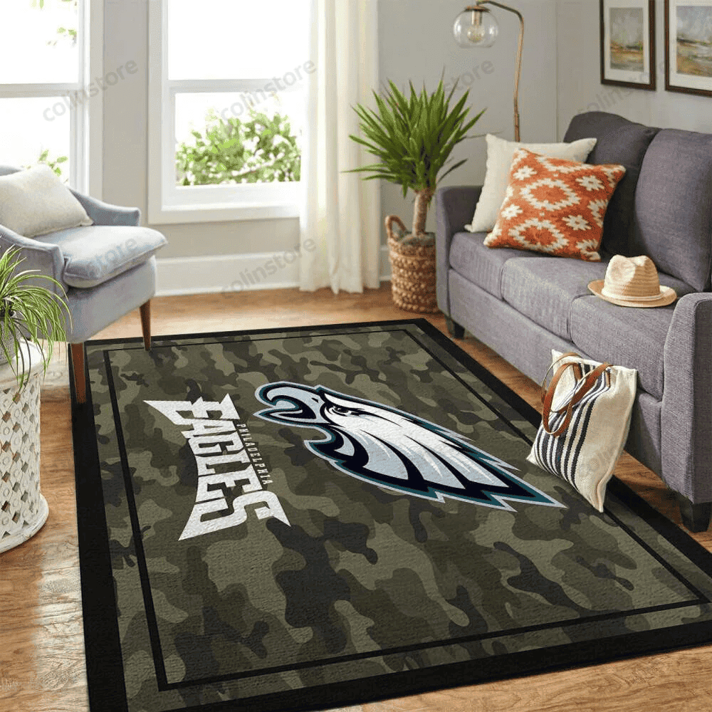 Philadelphia Eagles Team Logo Rectangle Area Rug – Full Print Carpet For Living Room & Bedroom Home Decor