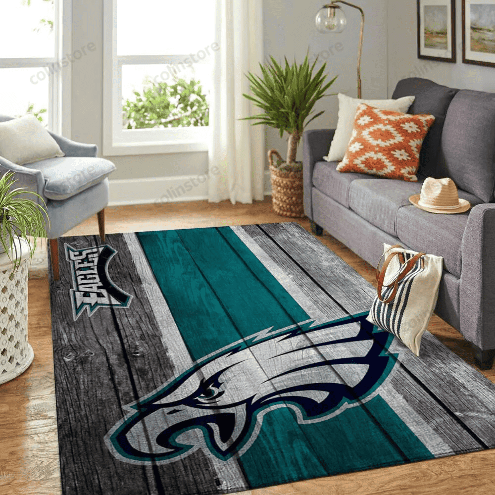 Philadelphia Eagles Team Logo Rectangle Area Rug – Full Print Carpet For Living Room & Bedroom Home Decor