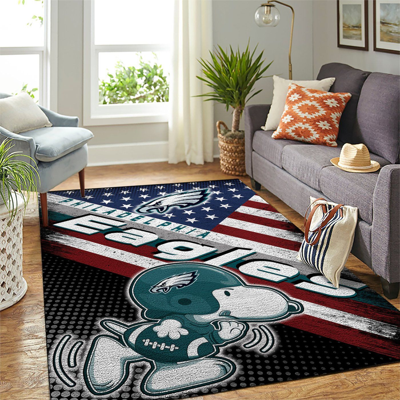 Philadelphia Eagles Team Logo Snoopy Us Rectangle Area Rug – Full Print Carpet For Living Room & Bedroom Home Decor
