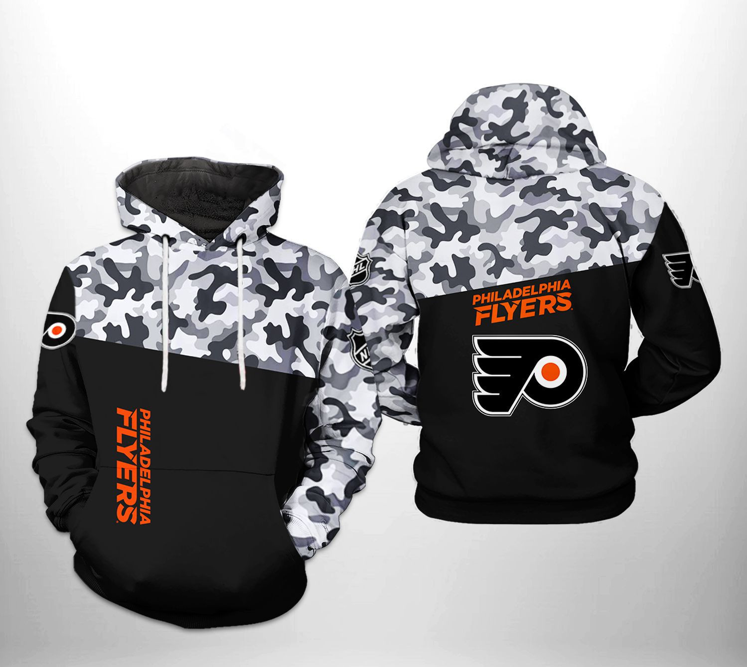Philadelphia Flyers NHL Camo Veteran 3D All Over Print Hoodie & Zip Hoodie