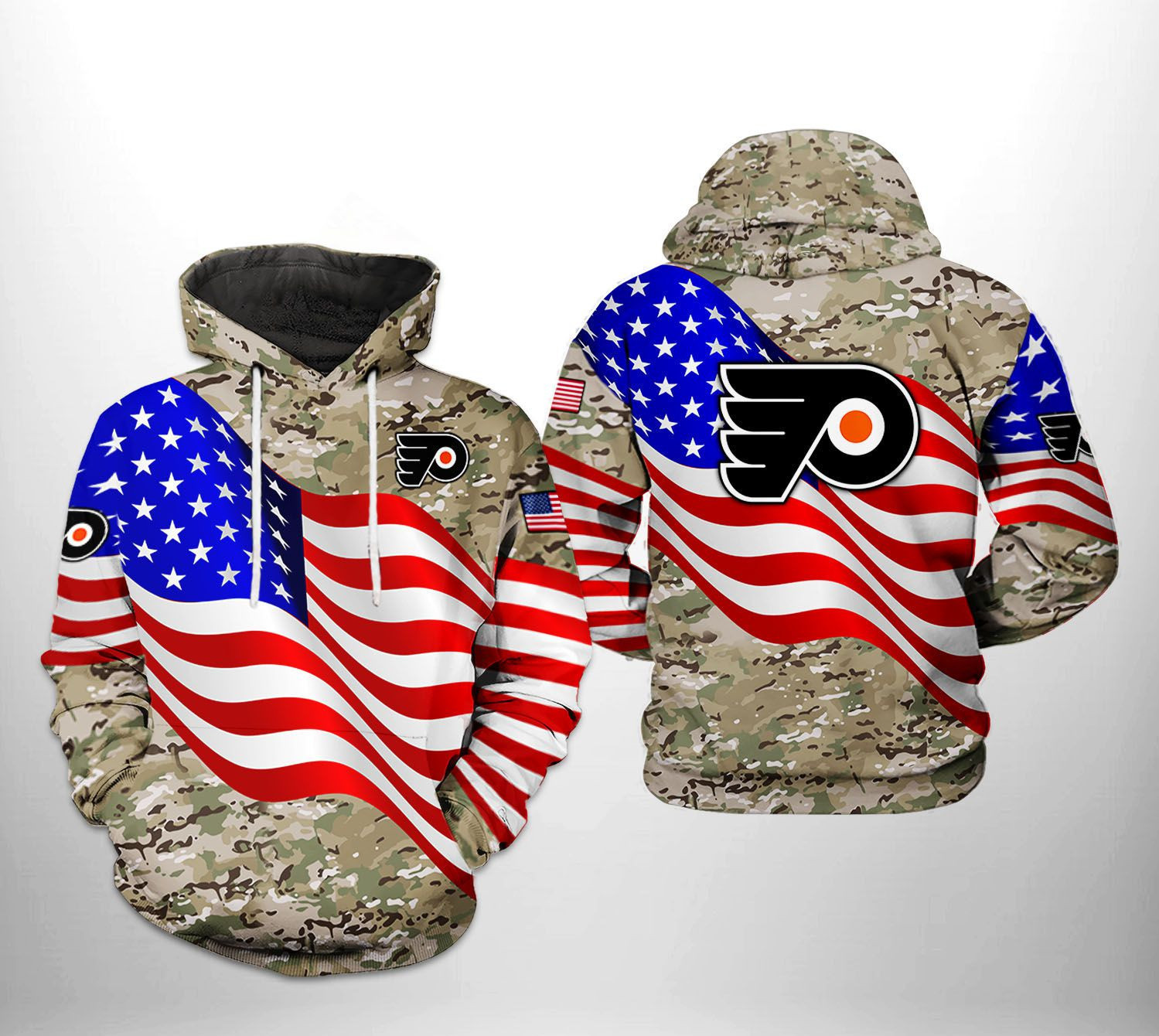 Philadelphia Flyers NHL US FLag Camo Veteran 3D All Over Print Hoodie & Zip Hoodie