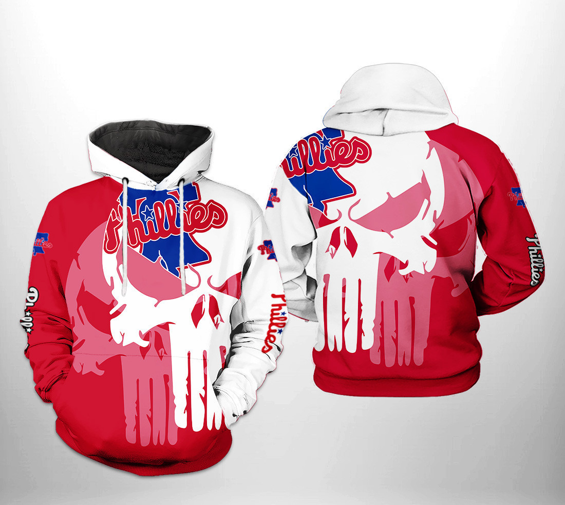 Philadelphia Phillies MLB Team Skull 3D All Over Print Hoodie & Zip Hoodie
