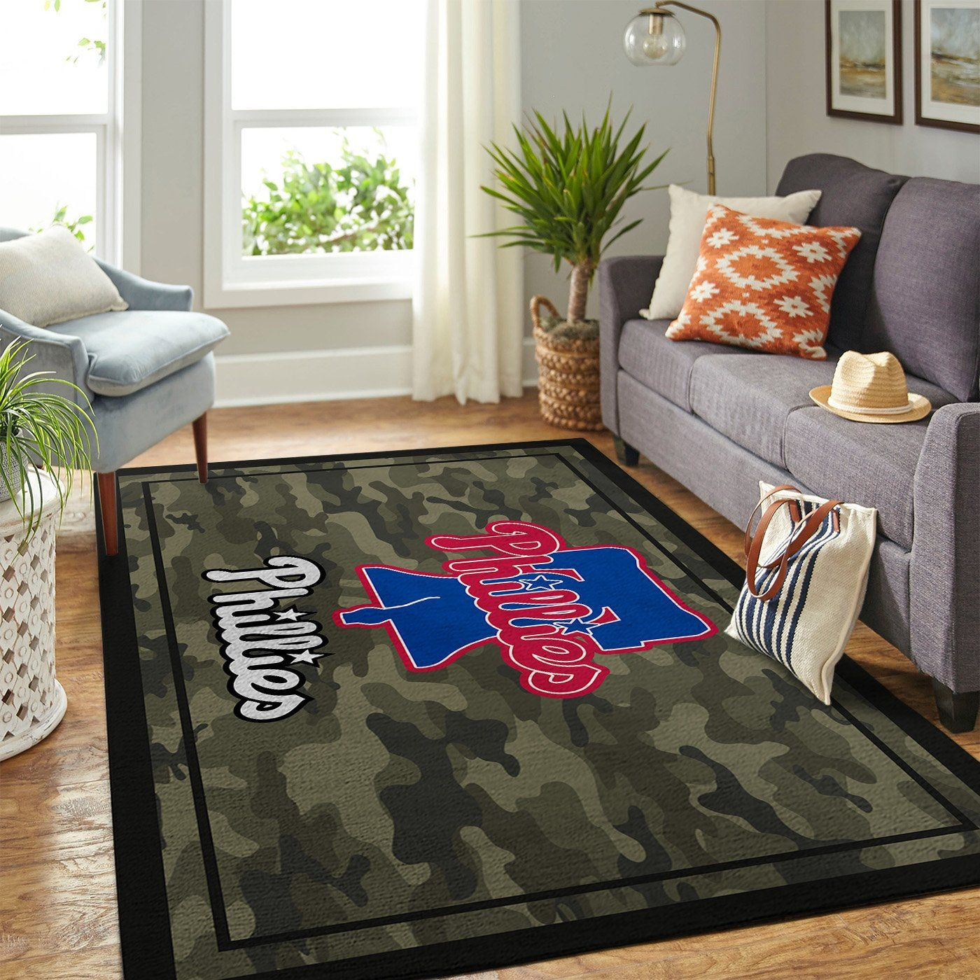 Philadelphia Phillies Team Logo Camo Rectangle Area Rug – Full Print Carpet For Living Room & Bedroom Home Decor