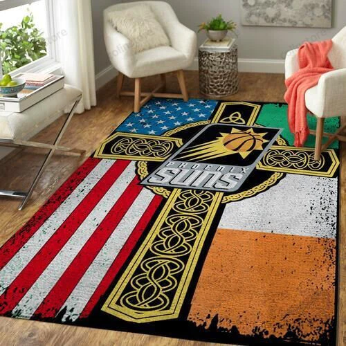 Phoenix Suns Basketball Irish St Patricks Day Flag Cross 3D Rectangle Area Rug – Full Print Carpet For Living Room & Bedroom Home Decor