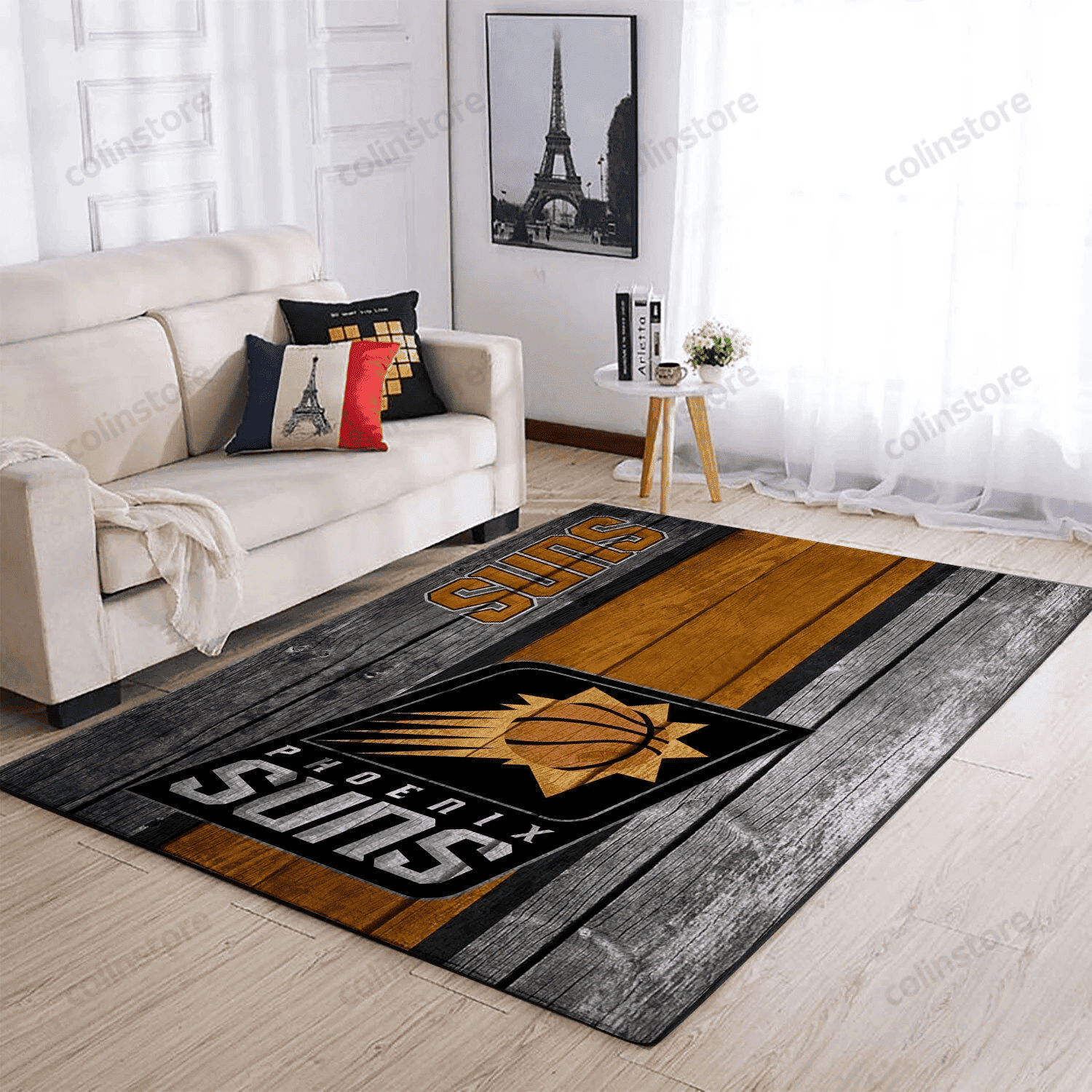 Phoenix Suns Team Logo Wooden Rectangle Area Rug – Full Print Carpet For Living Room & Bedroom Home Decor