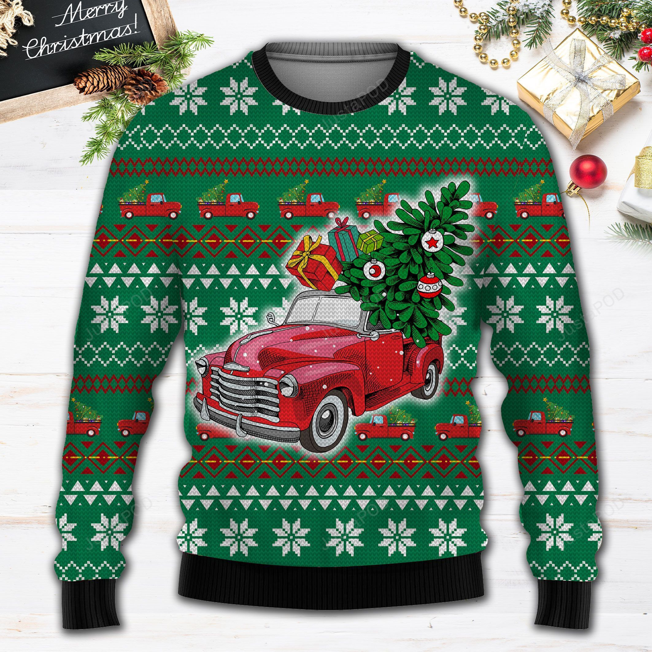 Pickup Truck All Over Print Ugly Christmas Sweater, Perfect Holiday Gift