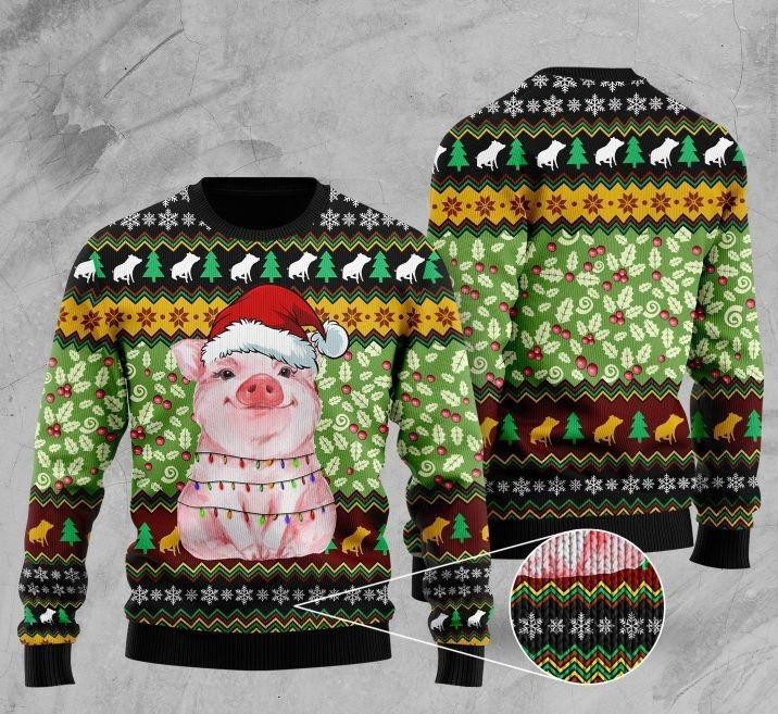 Piggy With Christmas Light Ugly Christmas Sweater, Perfect Holiday Gift