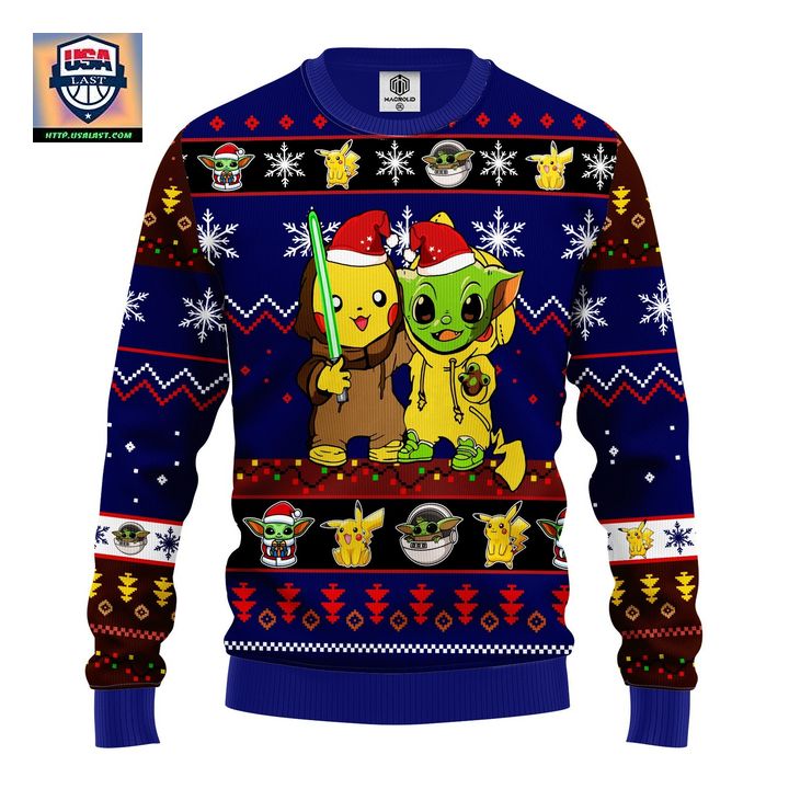 Pikachu And Yoda Ugly Christmas Sweater Blue 1 Amazing Gift Idea Thanksgiving Gift