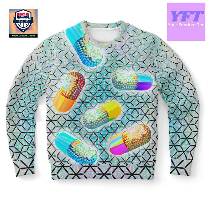 Pills Of Happy Holographic Psychedelic 3d Ugly Christmas Sweater
