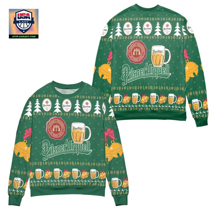 Pilsner Urquell Beer Pine Tree Snowflake Ugly Christmas Sweater Green