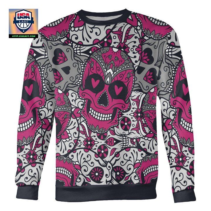 Pink And White Sugar Skull Sweater