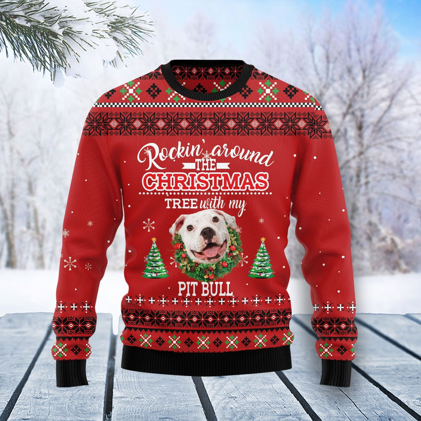 Pitbull Rockin Ugly Christmas Sweater,