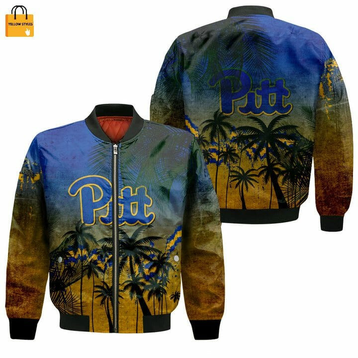 Pittsburgh Panthers Coconut Tree Blue Gold Bomber Jacket | NCAA College Team Jacket for Men & Women | Sports Fan Gift