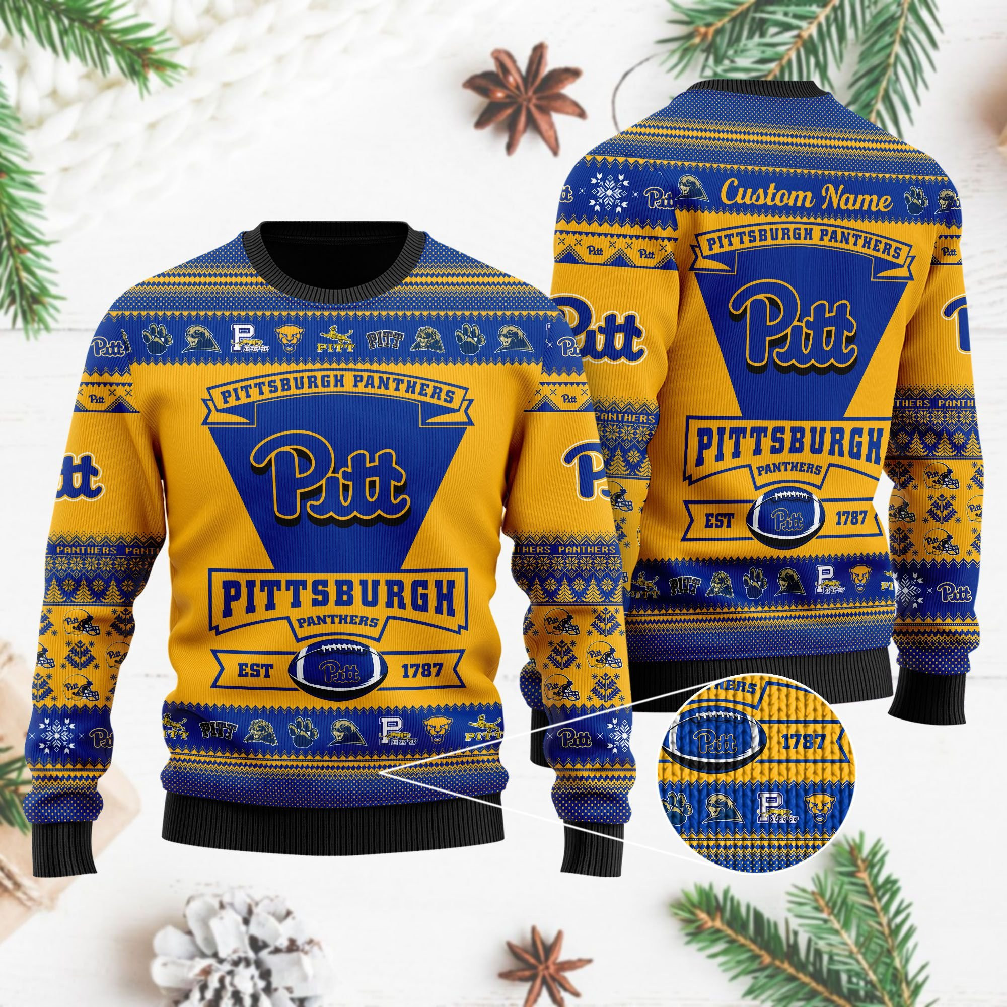 Pittsburgh Panthers Football Team Logo Custom Name Personalized Ugly Christmas Sweater Perfect Holiday Gift - Image 4
