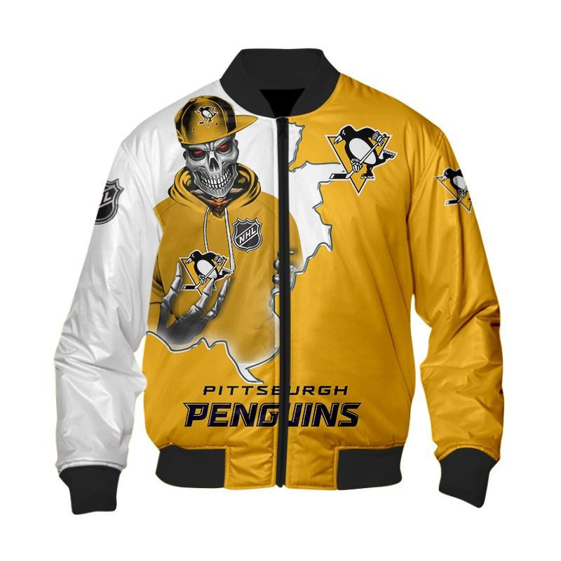 Pittsburgh Penguins Death Skull Bomber Jacket | NHL Team Jacket for Men & Women | Hockey Fan Gift