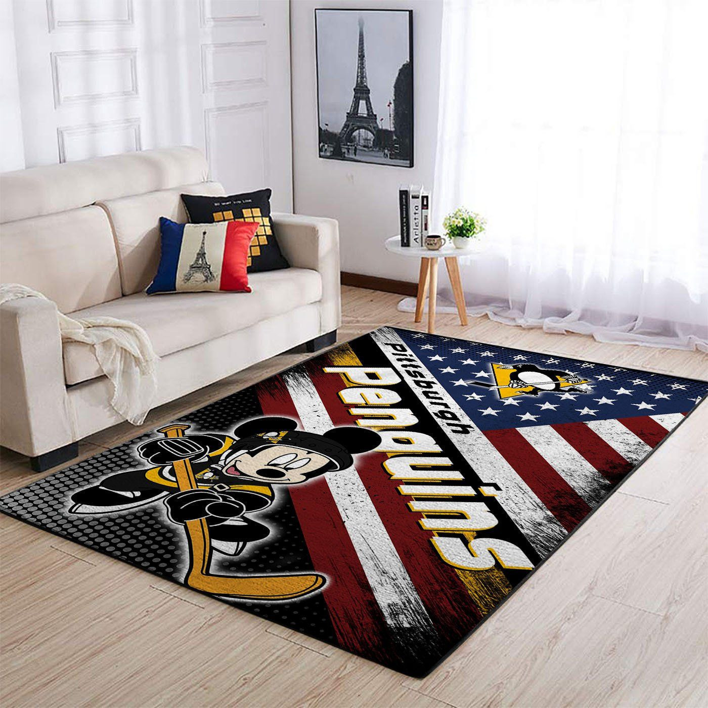 Pittsburgh Penguins Team Logo Mickey Us Rectangle Area Rug – Full Print Carpet For Living Room & Bedroom Home Decor