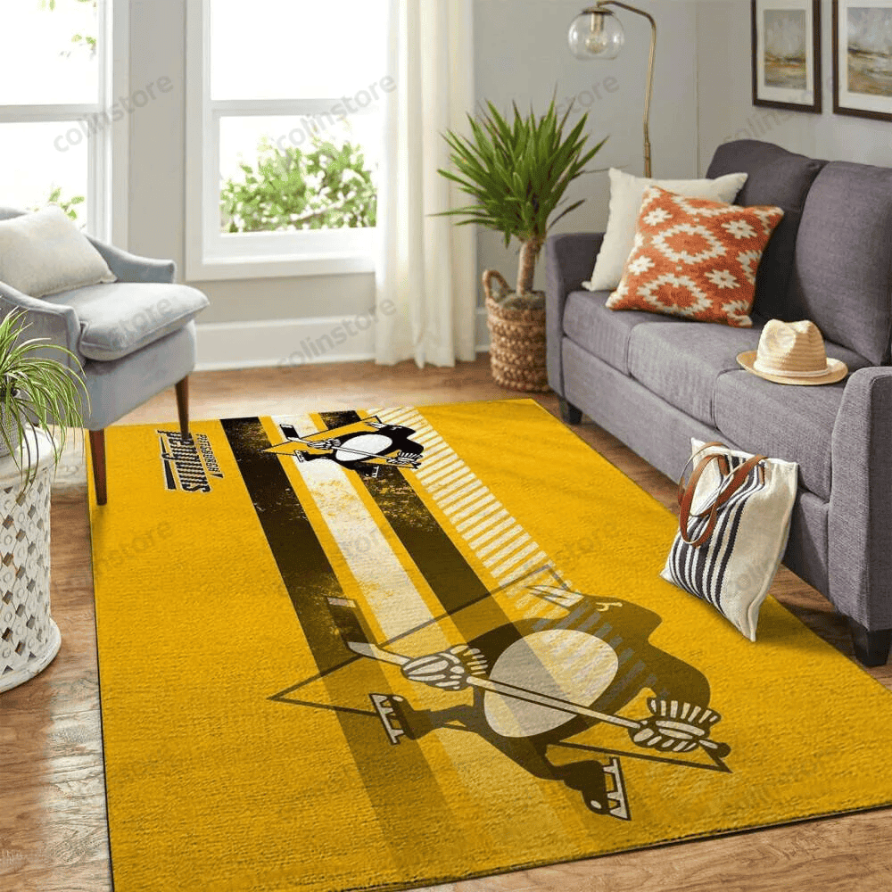 Pittsburgh Penguins Team Logo Rectangle Area Rug – Full Print Carpet For Living Room & Bedroom Home Decor