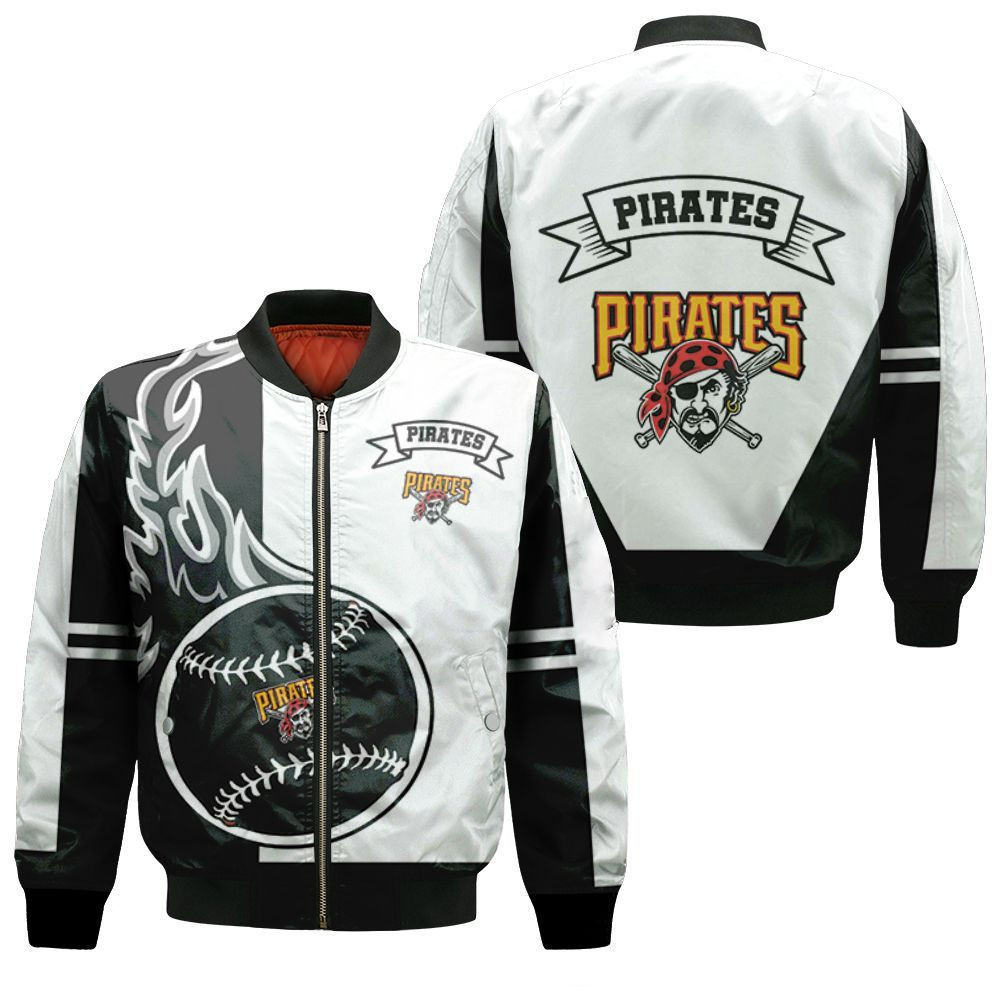 Pittsburgh Pirates Black White Bomber Jacket | MLB Team Jacket for Men & Women | Baseball Fan Gift