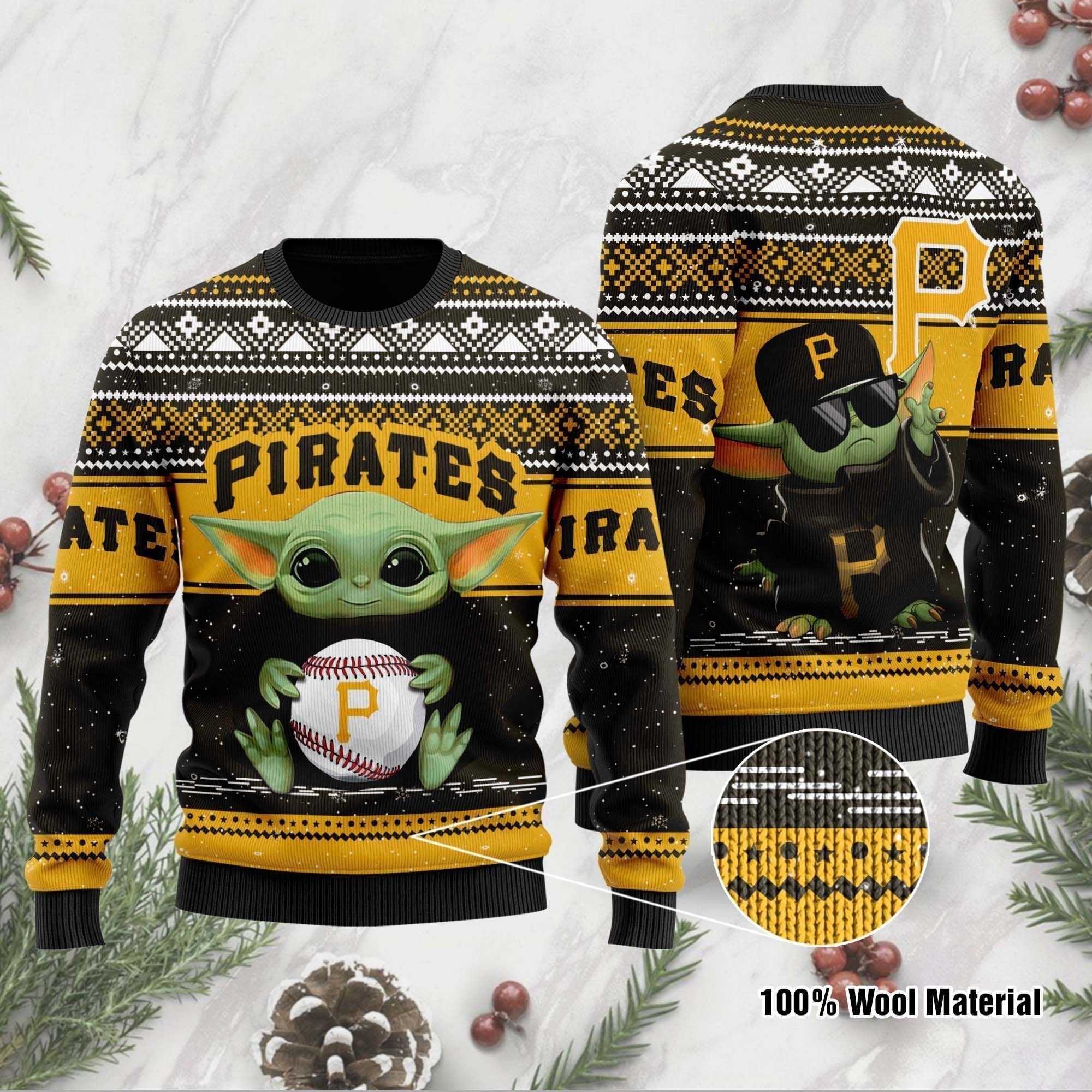 Pittsburgh Pirates Grogu Baby Yoda Hug Logo Ugly Christmas Sweater Party