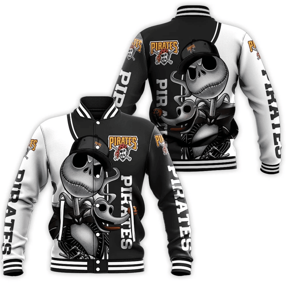 Pittsburgh Pirates Jack Skellington & Zero Varsity Baseball Jacket for Men & Women | MLB Fan Gift