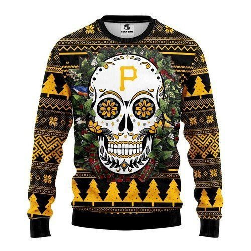 Pittsburgh Pirates Skull Flower Ugly Christmas Sweater,
