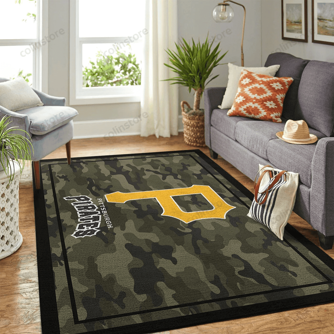 Pittsburgh Pirates Team Logo Camo Rectangle Area Rug – Full Print Carpet For Living Room & Bedroom Home Decor