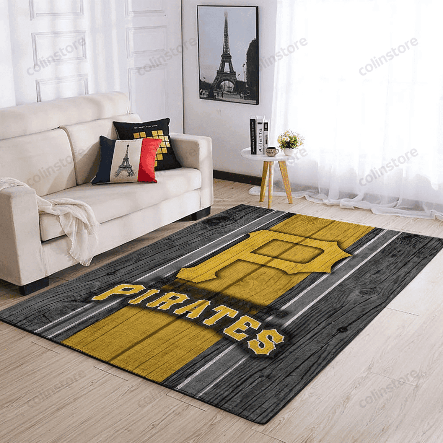 Pittsburgh Pirates Team Logo Wooden Rectangle Area Rug – Full Print Carpet For Living Room & Bedroom Home Decor