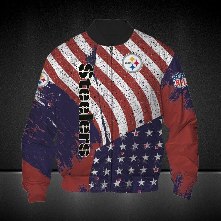 Pittsburgh Steelers American Flag Bomber Jacket | NFL Team Jacket for Men & Women | Football Fan Gift