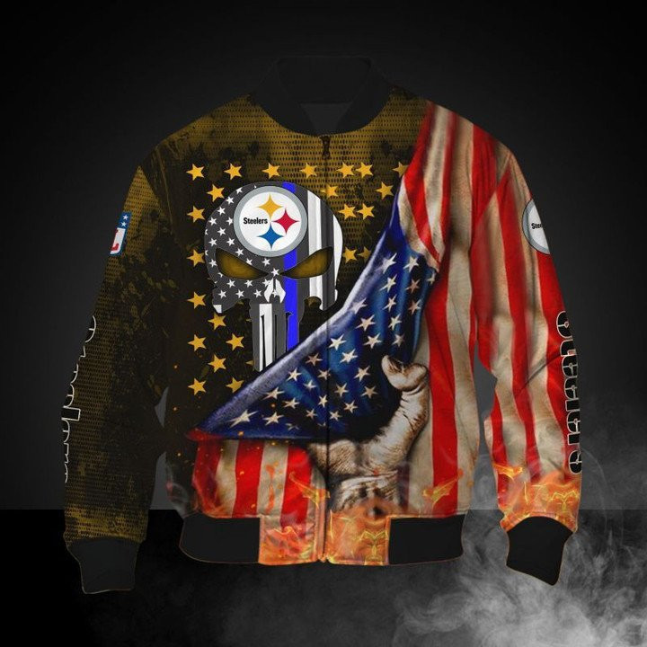 Pittsburgh Steelers American Flag Bomber Jacket | NFL Team Jacket for Men & Women | Football Fan Gift