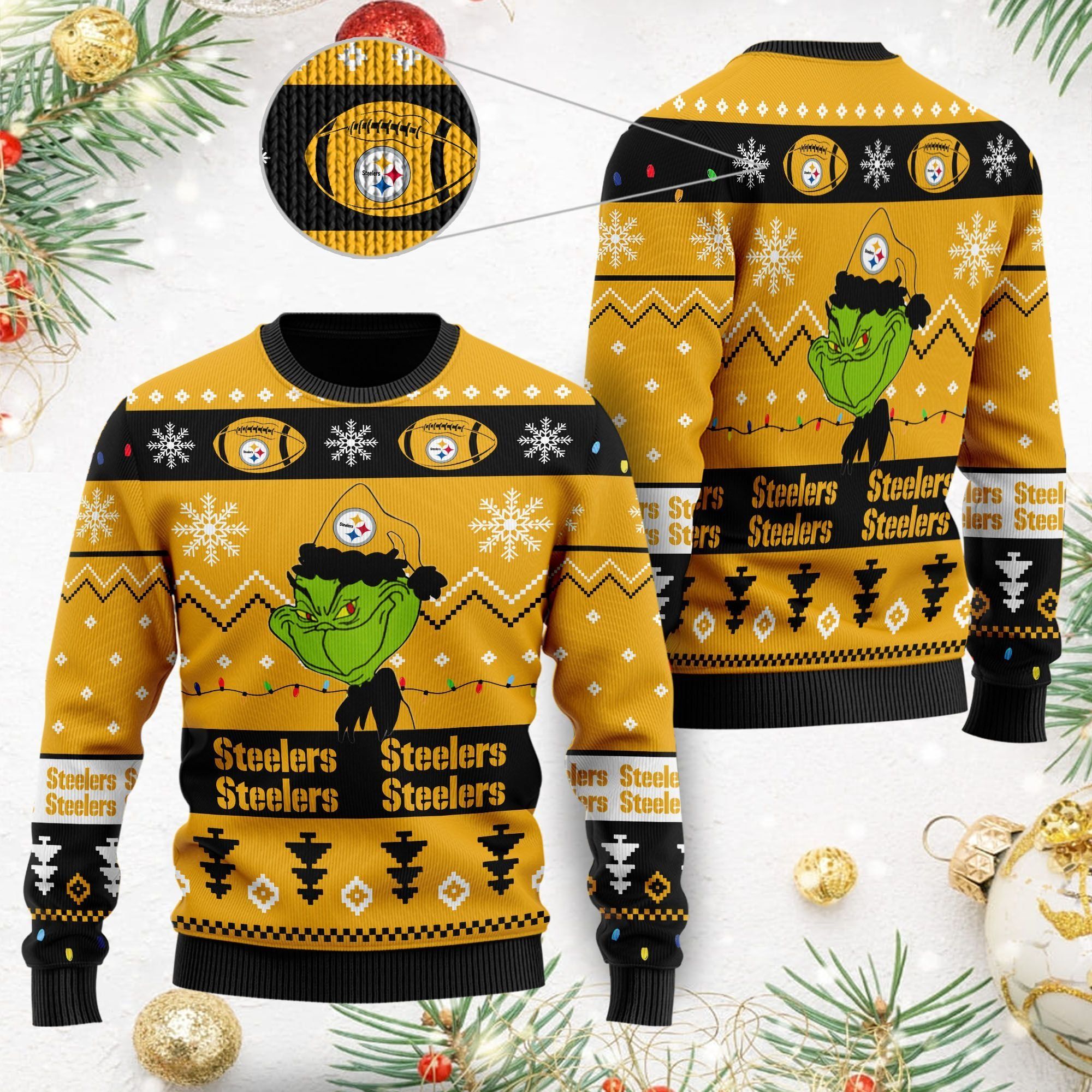 Pittsburgh Steelers American NFL Football Team Logo Cute Grinch 3D Men And Women Ugly Christmas Sweater For Sport Lovers On Christmas Days