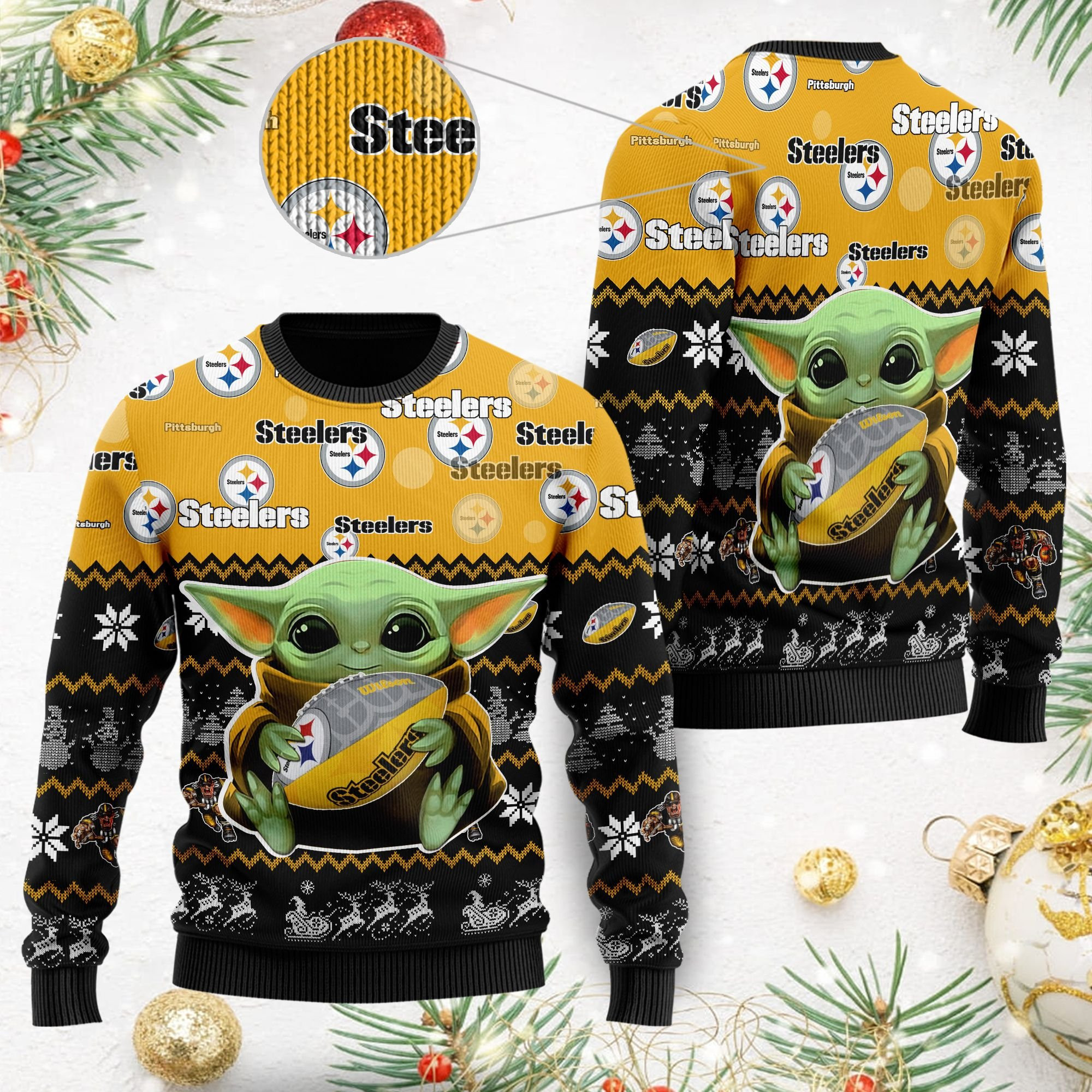 Pittsburgh Steelers Baby Yoda Shirt For American Football Fans Ugly Christmas Sweater, Perfect Holiday Gift