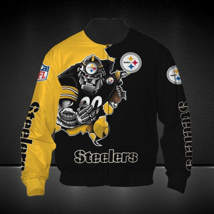 Pittsburgh Steelers Black Golden Bomber Jacket | NFL Team Jacket for Men & Women | Football Fan Gift